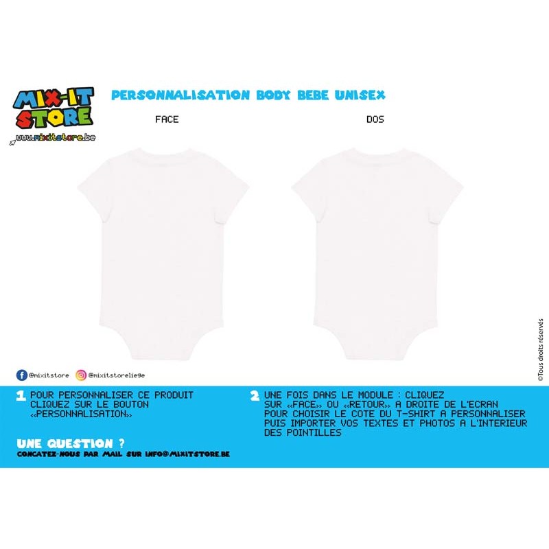 Body Bebe Courtes Manches Vierge Personnalise Couleur Blanc Taille 3 Mois